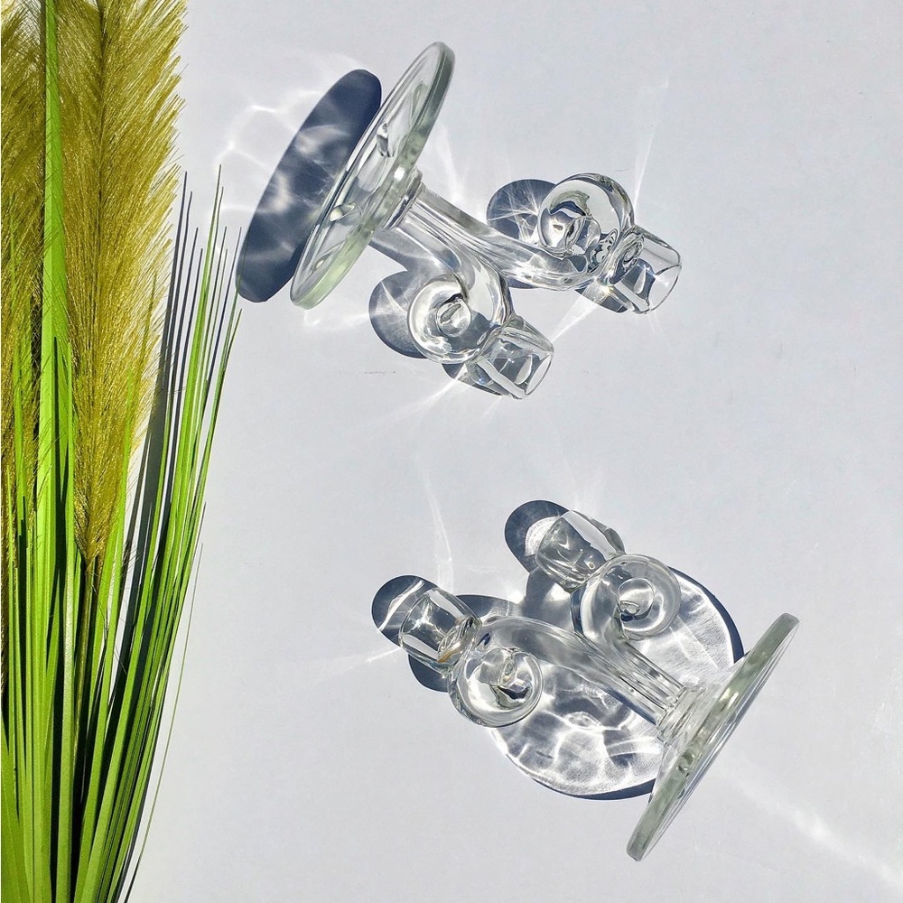Vintage Swirled Glass Candle Holder Set